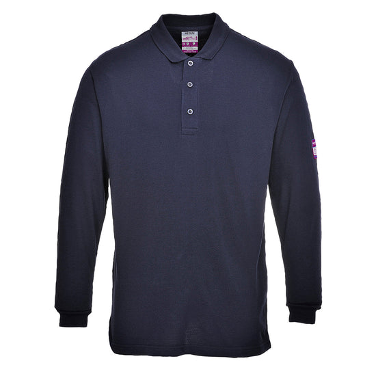 Navy flame resistant anti static long sleeve polo shirt.