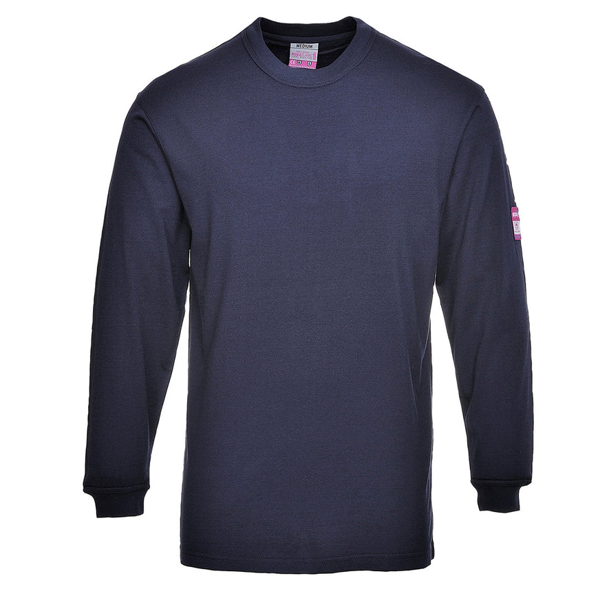 Navy flame resistant anti static long sleeve t-shirt.