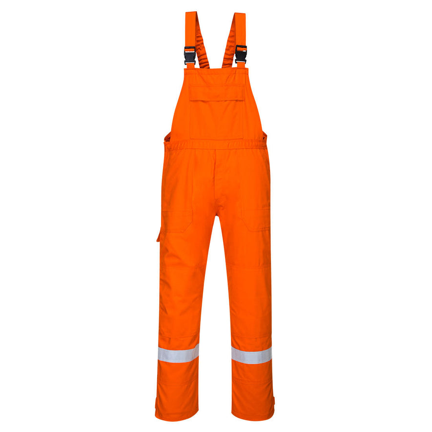 Bizflame Plus Bib and Brace Orange with two hi vis bands on the ankles.
