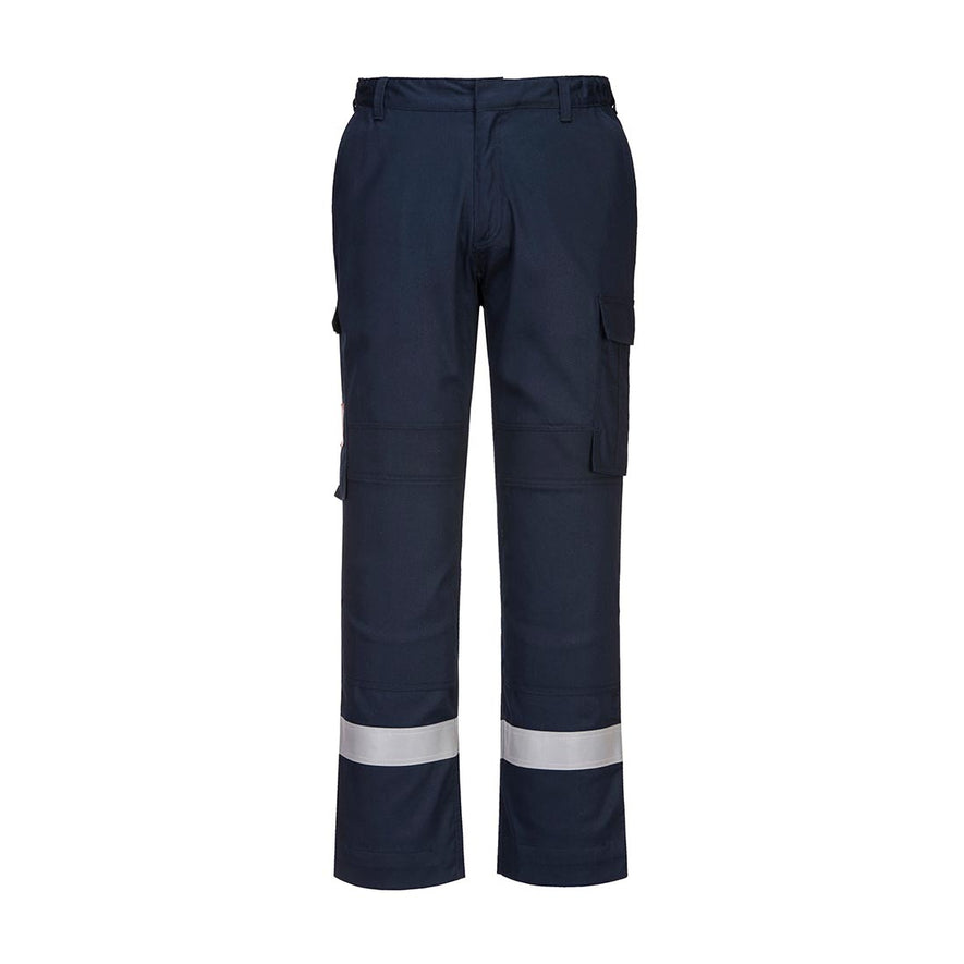 Navy Bizflame Plus Lightweight Stretch Panelled Trouser with belt loops and reflective strips on shins