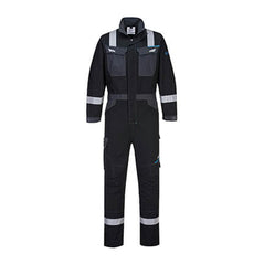Black WX3 FR Coverall with large pockets on cheast and hi-vis across shoulders wrists ankles