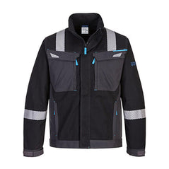 Black WX3 FR Work Jacket with large chest pockets and hi-vis strips on shoulder and arms