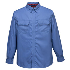 Bizflame plus FR Shirt in blue with large chest pockets.