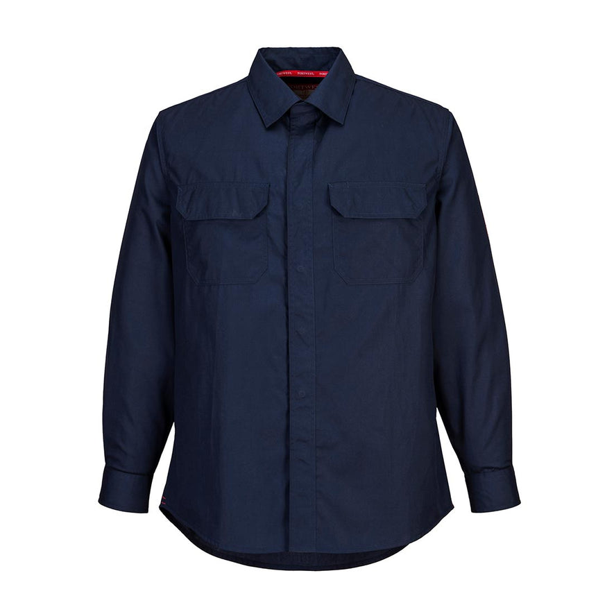 Bizflame plus FR Shirt in Navy blue with large chest pockets.
