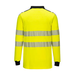 WX3 Flame Resistant Hi-Vis Polo Shirt in yellow with black cuffs and neck. Shirt has hi vis bands on the waist and arms.
