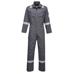 Grey Bizflame Ultra Coverall with reflective wrists, shoulders and ankles with chest pockets and zip fasten.