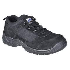 Black Portwest Steelite Trouper Safety Shoe. Shoe has a black sole, Protective toe and black laces. Boot has Light black mesh on the sides of the boot.