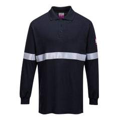Navy Flame Resistant Anti-Static Long Sleeve Polo Shirt with Reflective Tape	