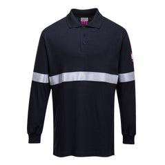 Navy Flame Resistant Anti-Static Long Sleeve Polo Shirt with Reflective Tape