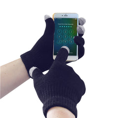 Portwest navy knitted touchscreen winter glove. Glove has white touchscreen finger tips.