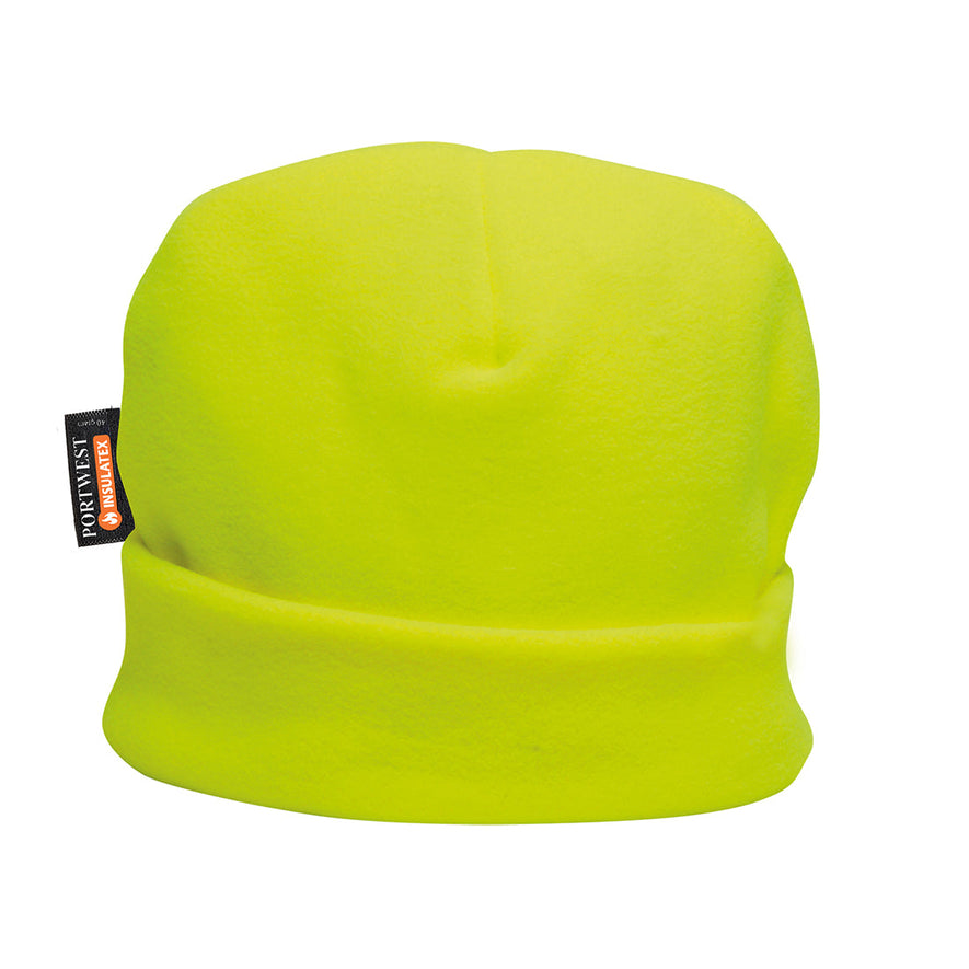 Yellow insulated fleece lined hat.