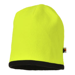 Yellow Hi vis reversible beanie hat. Beanie hat has Yellow outer and reversible black inner.