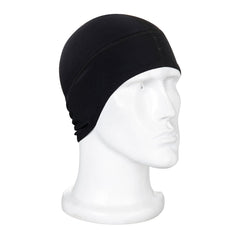 Black helmet liner skull cap with roll up front.