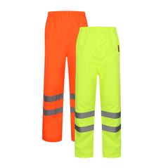 Orange and Yellow Hi vis over trousers Trousers have two hi vis bands and elasticated waist for tightening.