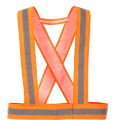 Orange hi vis strap to put over clothing for protection.