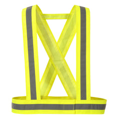 Yellow hi vis strap to put over clothing for protection.