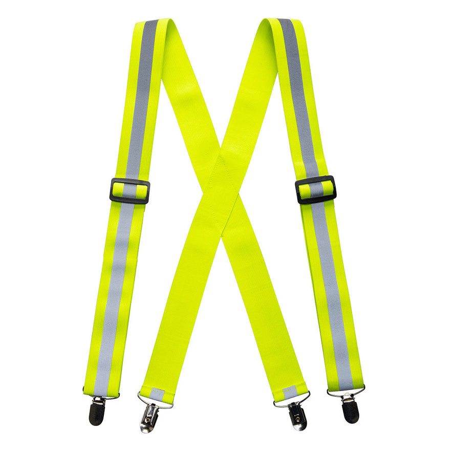 Yellow hi vis strap to attach your trousers to clothing for protection