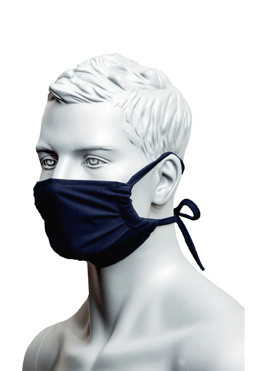 Navy flame retardant face-mask faith tie string tighten.