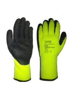 Fluorescent Yellow and black Supreme TTF Vis 10 Thermal latex coated glove. This glove Is optimised for construction in the cold. 