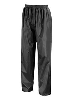 Black waterproof over trousers Trousers have an elasticated waist for tightening.