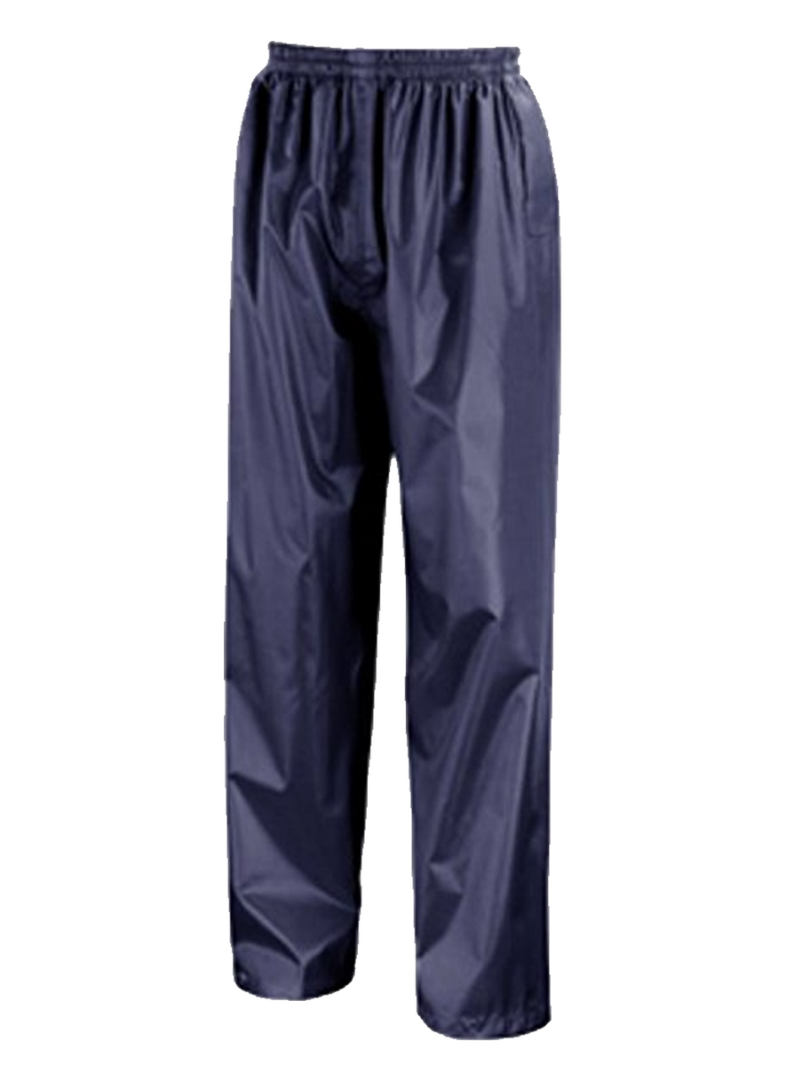 Navy waterproof over trousers Trousers have an elasticated waist for tightening.