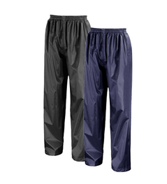 Black and Navy waterproof over trousers Trousers have an elasticated waist for tightening.