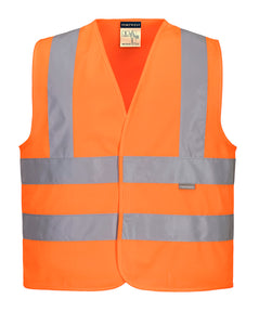 Portwest Hi-Vis Junior Band and Brace Vest in orange with reflective strips on body and shoulders.