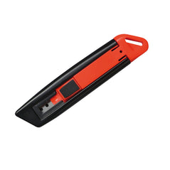 Black portwest ultra safety cutter. Cutter has red bit at the back and a silver blade.