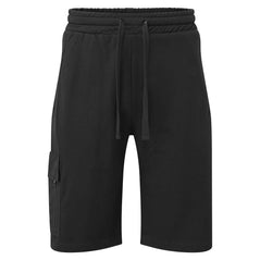 Portwest KX3 Cargo Sweatshorts in black with pocket on side of leg and elasticated waistband with drawstring.