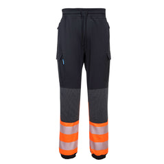 Black and Orange KX3 flexi trouser jogging bottoms. Joggers are drawstring tighten with kneepad pockets.Joggers have hi vis bands on the ankles.