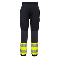 Black and Yellow KX3 flexi trouser jogging bottoms. Joggers are drawstring tighten with kneepad pockets.Joggers have hi vis bands on the ankles.
