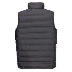 Back of Portwest KX3 Ultrasonic Bodywarmer in black with padded back and collar.