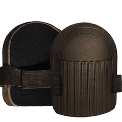 Pair of black kneepads, kneepads have ribbed front, foam back for padding and an elasticated strap for tightening.