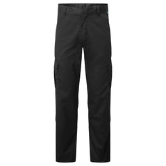 Portwest Lightweight Combat Trousers in black with zip fastening, belt loops on waist bands and pockets on sides of both legs.