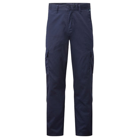 Portwest Lightweight Combat Trousers in navy with zip fastening, belt loops on waist bands and pockets on sides of both legs.