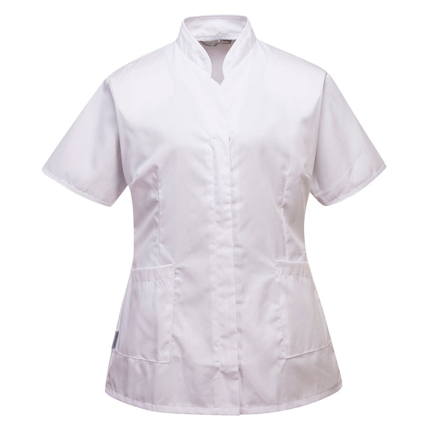 Portwest white ladies premier healthcare tunic. Tunic has side pockets.