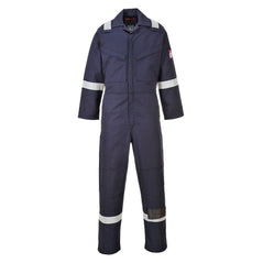 Navy Modafame Coverall with reflective wrists, shoulders and ankles with chest pockets and zip fasten.