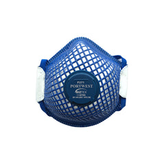 White ergonet ffp2 moulded mask with blue mesh around the outer and blue filter.