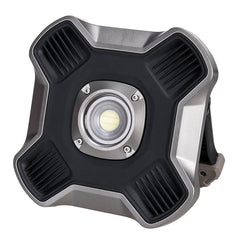 Black Portwest USB Rechargeable flood light. Flood light has a led light and has a silver and black frame.