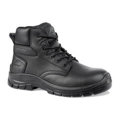 Black Safety Boot with laces, ankle support, black pattern on side of boot and ProMan branding on side and on tongue.