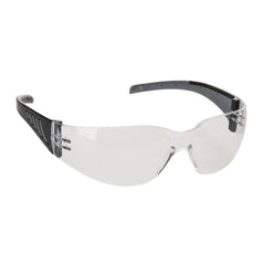 Clear lens portwest wrap around pro safety spectacle. Spectacle has black arms and black frame.
