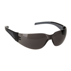 Smoke lens portwest wrap around pro safety spectacle. Spectacle has black arms and black frame.