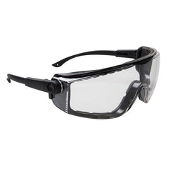 Clear lens focus spectacle with black frame and black arms.