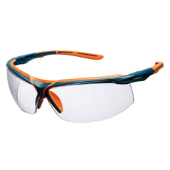 Portwest Mega Safety Glasses with clear lenses and orange and teal frames.