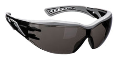 Portwest Dynamic Plus Safety Glasses with grey smoke tinted lenses, grey front frame and inside of arms and black outside of arms.