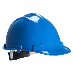 Blue expertise safety hard hat with wheel fasten.