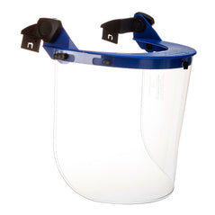 Portwest visor with blue top where the clear visor drops down. Black attachment fittings.