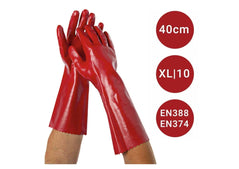 40cm red pvc gauntlets. Gauntlets come up to the wrist near the elbow and protect from chemicals.