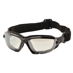 Clear lens portwest levo spectacle with black headband.
