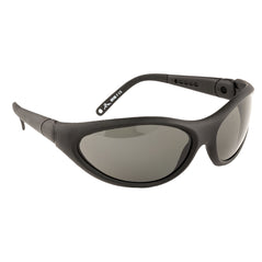 Portwest Umbra polarised safety spectaceles. Spectacles have black frame and polarised smoke lens.